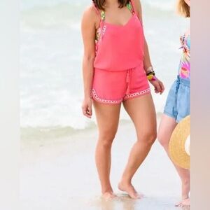 Aerie Drawstring Embroidered Hem Shorts Romper/ CoverUp SZ XL